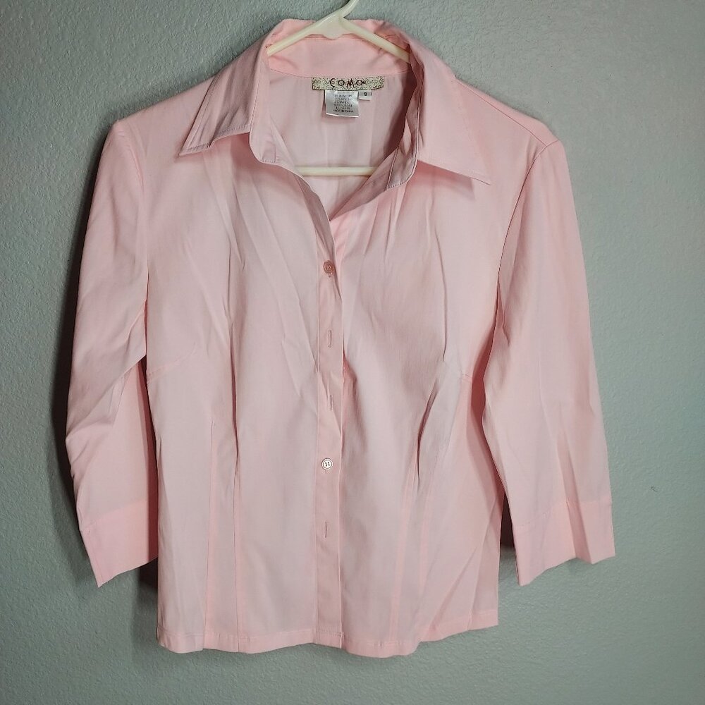 Como Button Up Shirt - Cuffed 3/4 Sleeve - Pink - Small